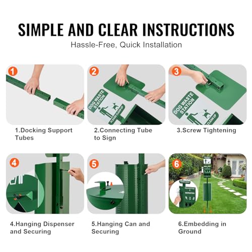 Image of VEVOR Dog Waste Station, 11.5 Gallon Pet Waste Station with Hand Wash Bottle, Lockable Bag Dispenser, 50 Can Liners & 600 Waste Bags, Outdoor Pet Poop Station for Commercial Use, Parks, Backyard