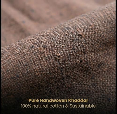 Image of Unstitched Cotton Fabric for Men and Women - Self Pattern Khadi Cotton Fabric Material (3.5 Meter, Royal Brown)