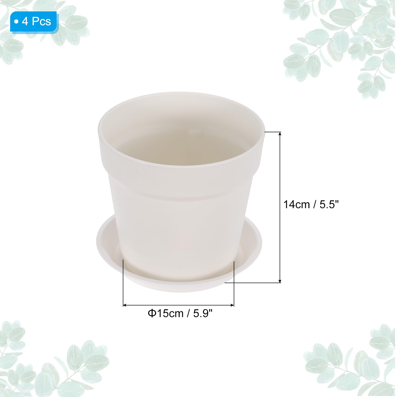 PATIKIL 5.9 Inch/15cm Plastic Plant Pots, 4 Pack Flower Pot Planters with Drainage Holes and Tray for Home Decor Indoor Plants White - Image 2