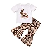 Newborn Baby Girls Easter Outfits Short Sleeve Bunny T-Shirt Top Leopard Flared Pants Summer Clothes...