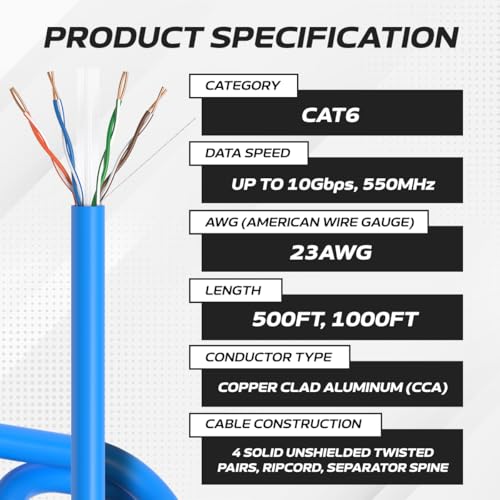 Cable Ethernet CAT6 UTP 500ft 23AWG CCA Azul miniatura 6