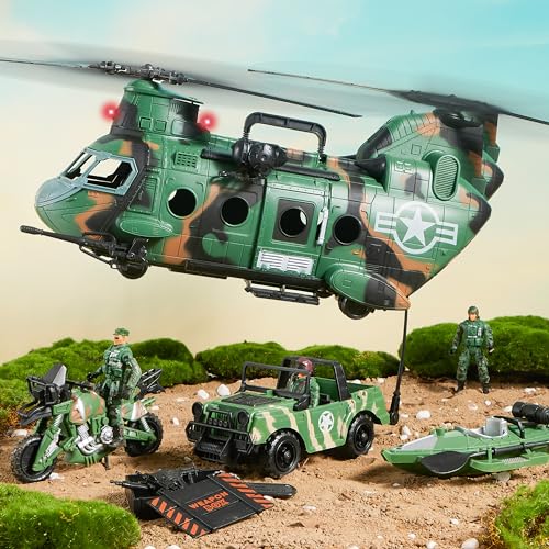 Joyin 11643 10-In-1 Military Helicopter Toys Set With Light, Sound, Trucks, Boat, Bike, Army Men thumb #7