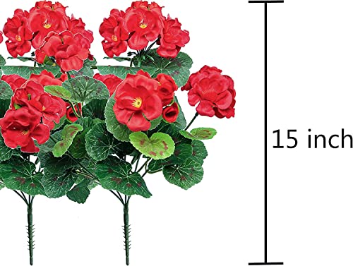 Mumiko 3Pcs Artificial Geranium Faux Silk Flower Outdoor Plant Bush Home Decors (Red) #TOP1