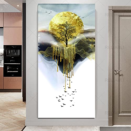 Peinture abstraite dorée KEBIA impression sur toile moderne pour mur salon 40x80cm