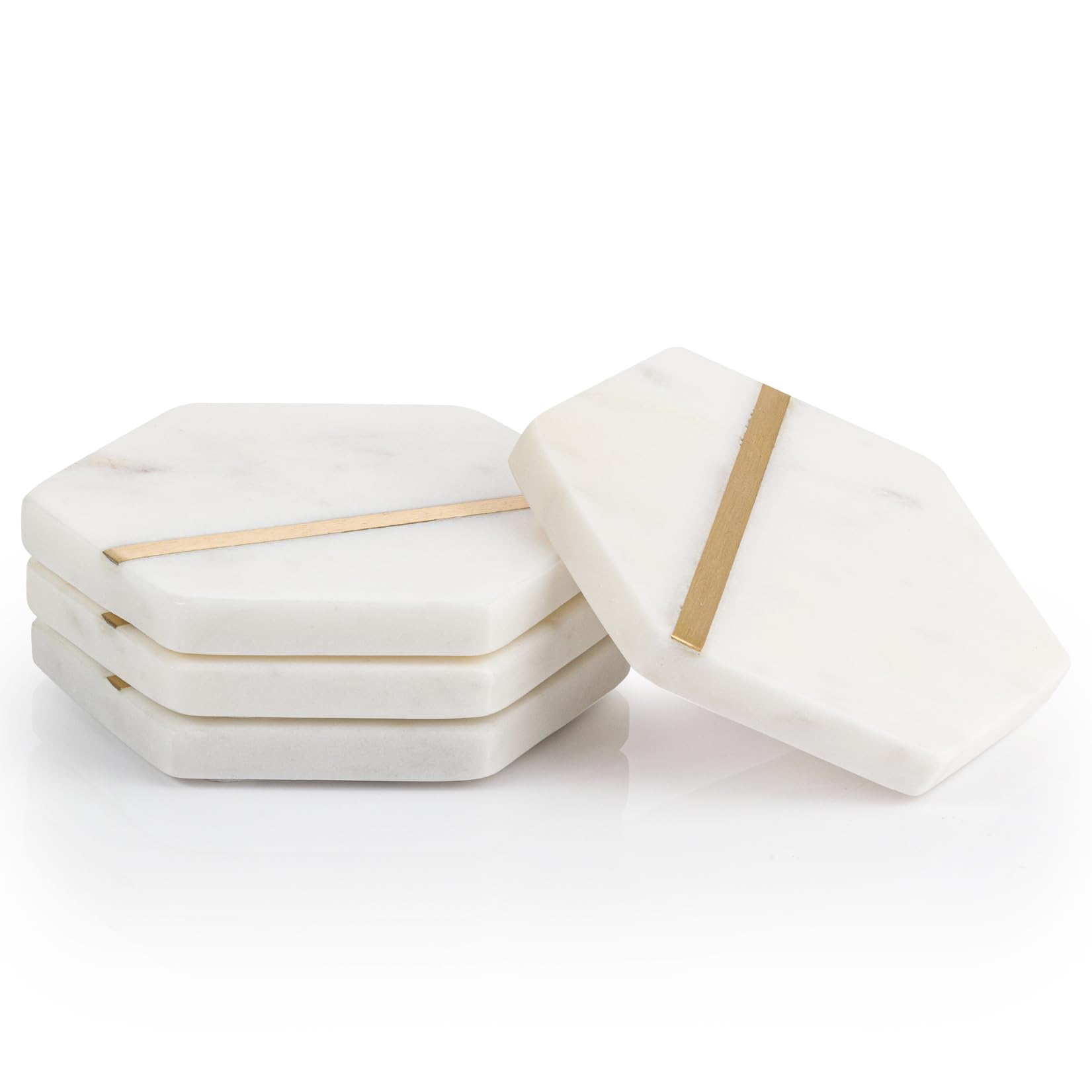 Ehc Hexagon - White Marble Hexagon Coasters Set Of 4, Non-Slip For Drinks, Coffee Pads Beer Bar Mat, White