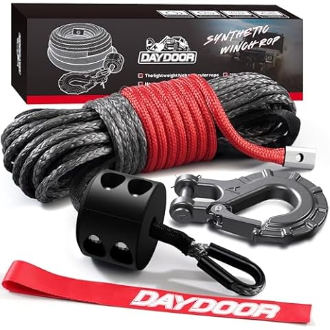 DAYDOOR 1/4'' x 50ft Synthetic Winch Rope Cover