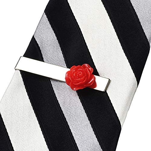 Red Rose Flower Tie Clip