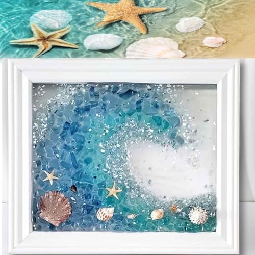 Sea Glass Art Kit, Sea Glass Art Kits for Adults, Resin Art & Craft Kit, Sea Glass for Crafts, DIY Resin Beach Art Kit, Weddings & Home Deco (Sea Wave)