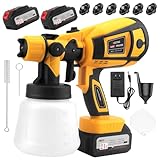 Paint Sprayer, 650W Cordless with 2 X 4.0mAh 21V Battery, All Copper Motor 6 Nozzles & 3 Spray Modes, 1000ml Container, Paint Sprayer Gun for House Painting, Ideal for Fence Cabinets Wall