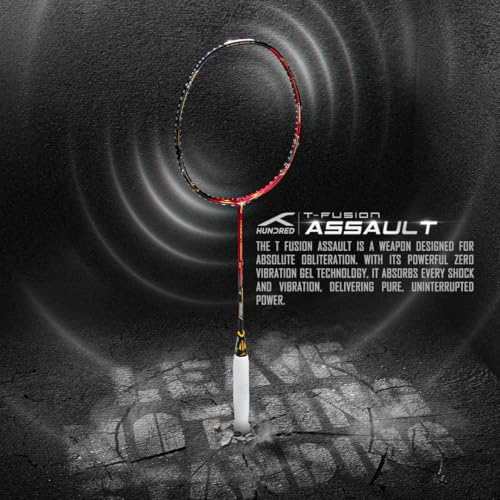 Image of Hundred T-Fusion Assault Badminton Racket with Full Cover | ≤32 lbs | Performance Racket | Sturdy Frame & Smooth Swing | Offensive Shots & Fast Game
