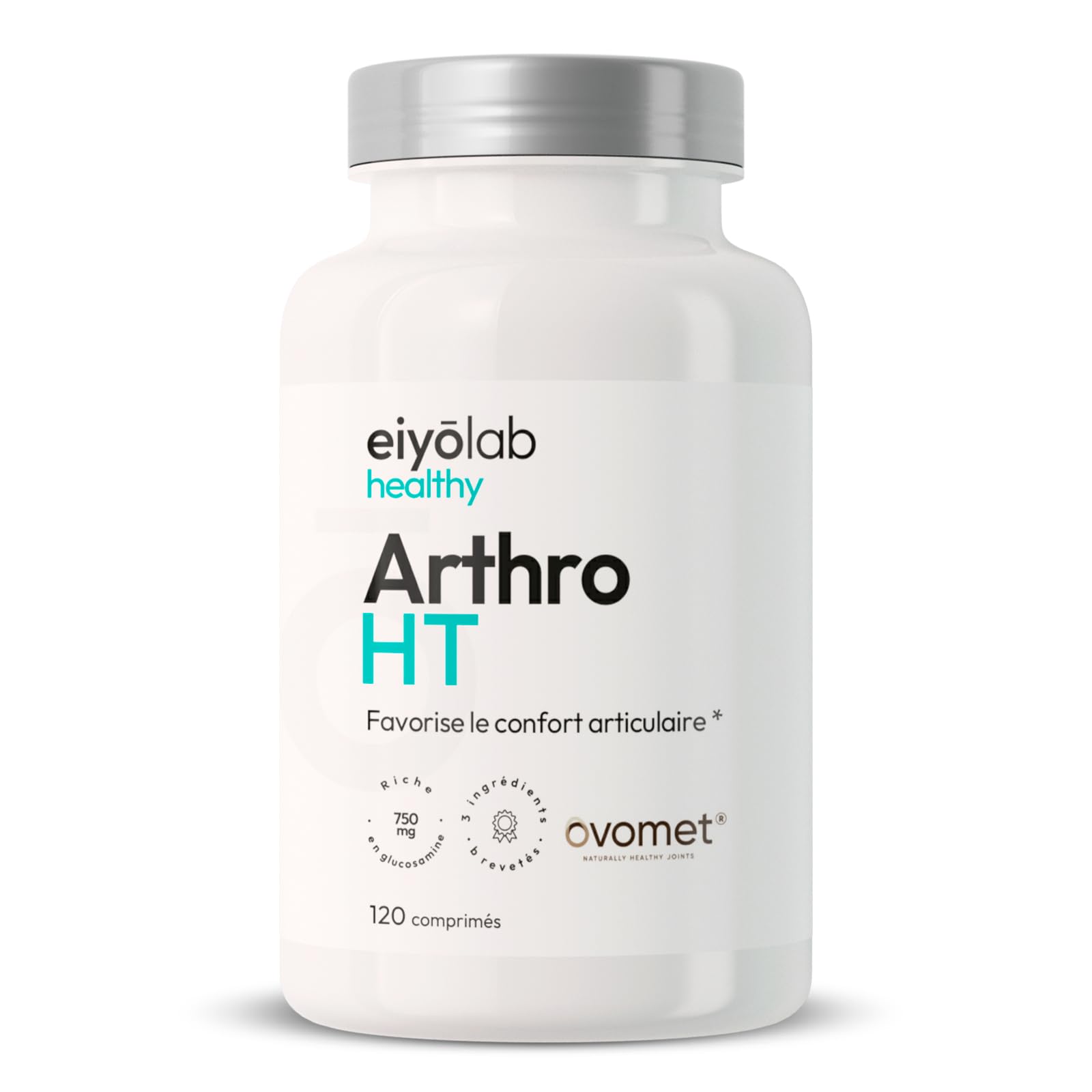 ARTHRO HT | Articulations Douloureuses - Soulagement Rapide et Durable | 3 Actifs Brevetés | Collagène Ovomet + Glucosamine + Chondroïtine + MSM + Boswellia | 120 Comprimés | Made in France | Eiyolab