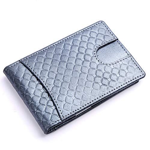 Image of Brooklyn Bridge Genuine Leather Money Clip Wallet for Men Diamond VT Grey - Premium Slim RFID Protected Wallet with Cash Clip, Smart Front Pocket Design, Stylish Gift for Men