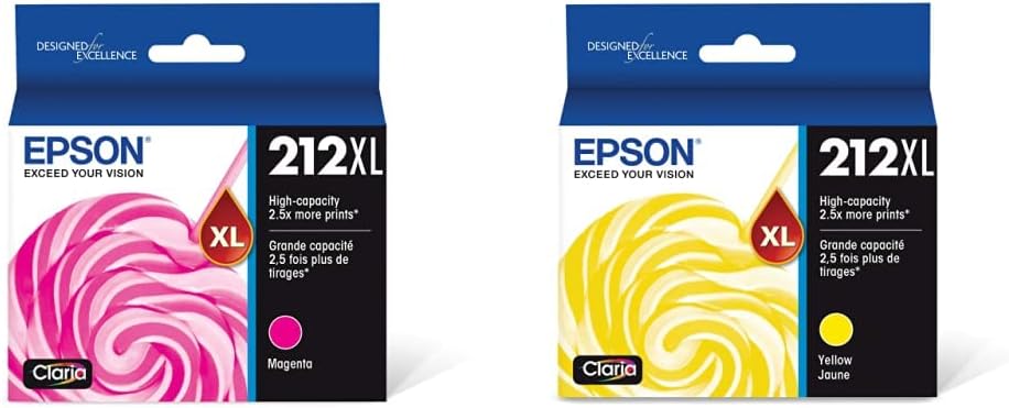 Epson T212 Claria -Ink High Capacity Magenta -Cartridge (T212XL320-S) for Select Expression and Workforce Printers & T212 Claria -Ink High Capacity Yellow -Cartridge