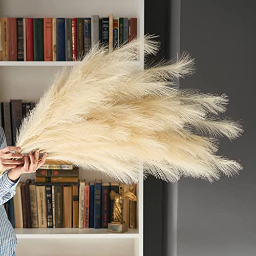 Faux Pampas Grass Decor Tall - 5 Pcs 45 Inch Branches - Boho Plants For Home Decor, Artificial Pompous Grass, Fluffy Flowers Glam Decor, Beige Room Decor #TOP1