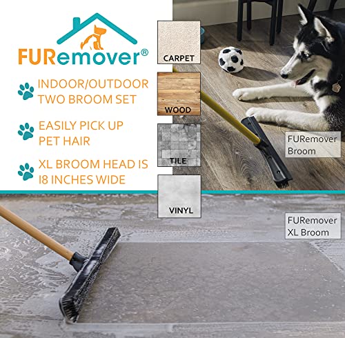 Image of FURemover Pet Hair Removal Rubber Broom, 60 inch Handle, 2-Piece Set | Multi-Surface Rubber Broom with Built in Squeegee Edge, Sweeps up Fur, Hair, and Debris on Tile, Wood, Vinyl, and Carpet