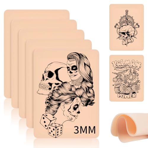 Kunsthaut Tattoo 3mm, 5 Stück 20x15cm Tattoo Haut zum üben, Blanko Haut übungshaut Tattoo, Fake Skin für Training und Praxis, Doppelseiten Silikon Tattoo Skins Fake Skins für Anfänger und Tätowierer