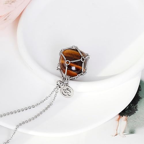 Miniatura 5 de Da Piao Liang Collar con soporte de cristal curativo, jaula de acero inoxidable para piedras, joyería de yoga y meditación, cadena ajustable de 25.6