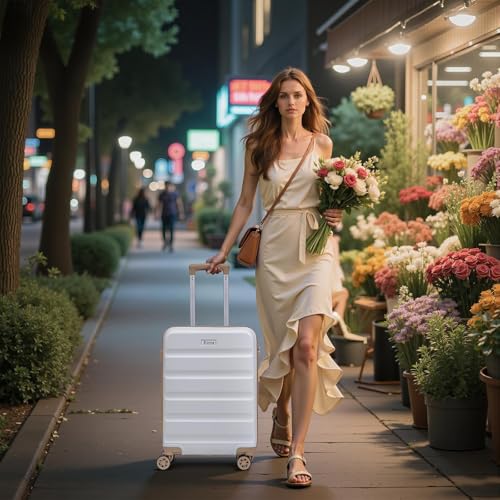 Image of 3 Piece Hardshell Luggage Set(20 inch /DB /TB,White) | Suitcases with 360 Removable Spinner Wheels,ABS Hard Case,TSA Lock,Carry on Luggage Set, Checked Family Travel for Women Men