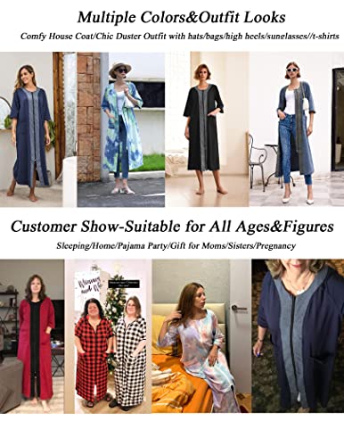 Ekouaer Zipper Front House Coat Short Sleeve Nightgown Leopard Print Lounging Gown With Side Pockets(Leopard,L) #TOP4