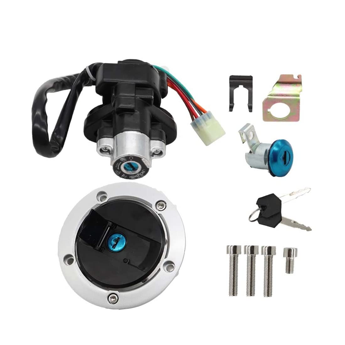 Ignition Switch Fuel Gas Cap Seat Lock Key Compatible with GSXR600 GSXR750 2004-2005 GSXR1000 2003-2015 SV650 2008-2012 for 37101-40820 37101-40821 37101-40830