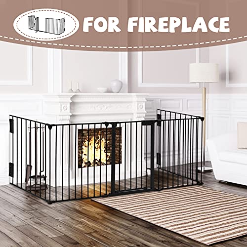 AUXSOUL 118" Wide Baby Gate Metal Safety Playpen - Fireplace Fence for Toddler/ Pet/ Dog, Fits 72"- 118" Wide, 5-Panel (30" H, Black) - Image 6