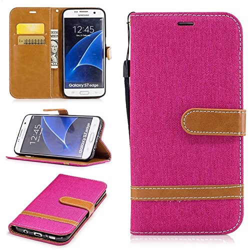 Coque Samsung S7 Edge rose en simili cuir avec clapet porte-cartes