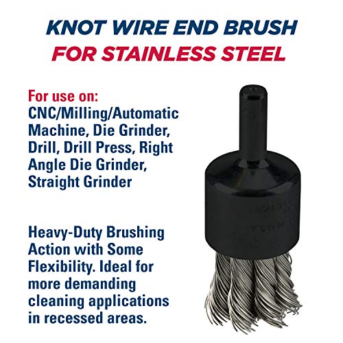 Image of Weiler 10029 3 /4 inch Knot Wire End Brush, .014 inch Stainless Steel Fill, Made in the USA