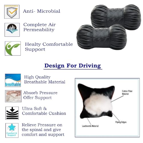 Image of KINGSWAY Car Accessories Neck Rest Pillows Seat Cushions for Honda Jazz 2014 to 2018, Car Headrest Cushion Neck Pain Relief Travel Comfort Pillow in Dumbbell Shape, Black, Pack of 2