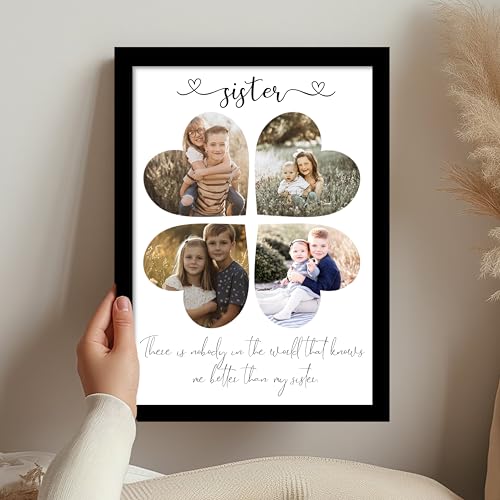 Image of Synthetic Wood Customized Gift 4 Photo Collage Print,Sister Gifts Rectangular Photo Frame Wall Mount With Photo Upload,Birthday Couple,Parents, Rakhi, (8.9X12.8 Inch),Black
