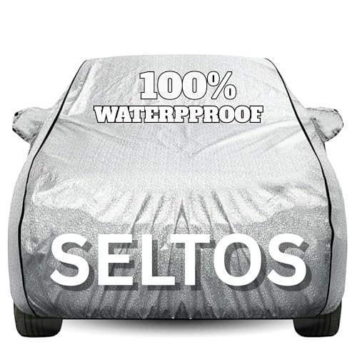 Image of Waterproof Car Body Cover - 100% Water Proof Custom Fit New Car Covers, Outdoor Full Protecting Cover for Seltos (All Models) with Free Storage Bag - UV, Rain & Dust, All Weather Protection