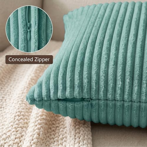 Image of Yellow Weaves Pencil-Stripe Fur Cushion Covers | Soft Polyester | Decorative Sofa & Throw Pillow Covers | 16x16 Inches, Pack of 3 (Sea Green)