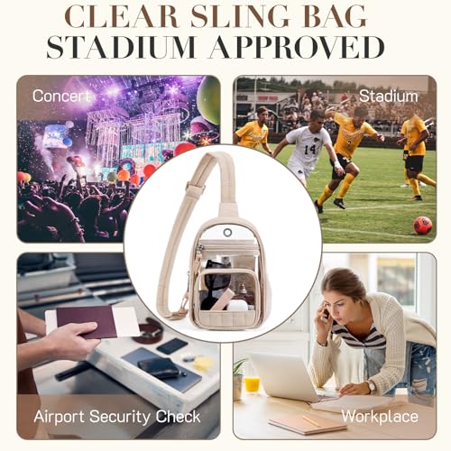 Missnine Clear Bag for Stadium Events Puffy Quilted Crossbody Purse PVC Sling Backpack for Sport Concert with Side Pocket