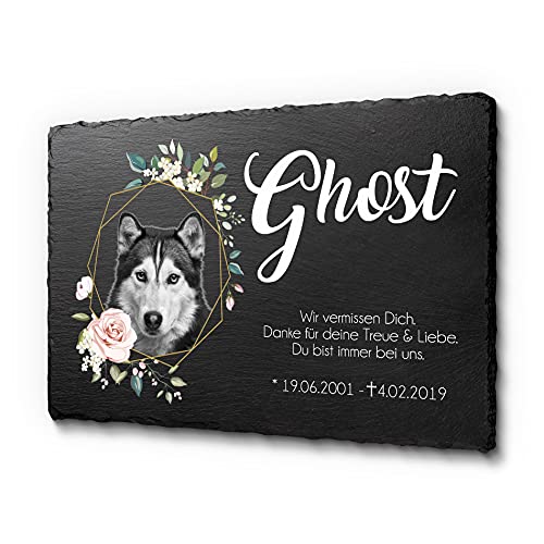 CHRISCK design Grabschmuck mit UV-Druck für Tiere | Grabstein 100% frei gestaltbar mit schönen Motiven | Schiefertafel 30 x 20 cm