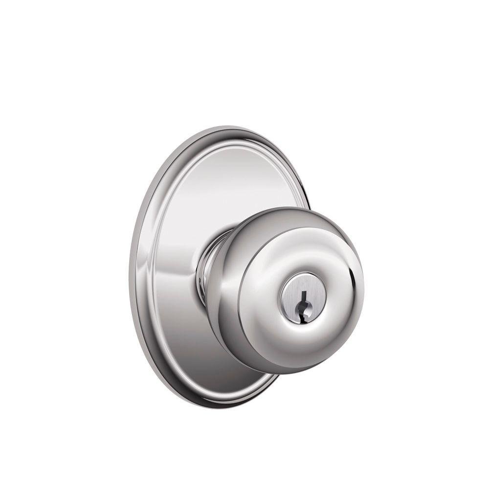 SCHLAGE F51A GEO 625 WKF Georgian Knob with Wakefield Trim Keyed Entry Lock, Bright Chrome