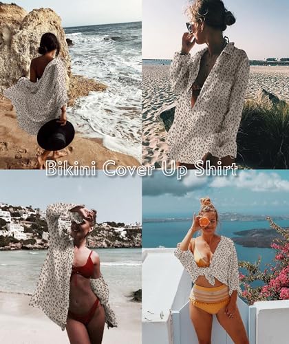 Image of Zoye Chen Women's Bikini Swimsuit Cover Up Button Down V Neck Shirts Long Sleeve Blouse Beachwear Bathing Suit