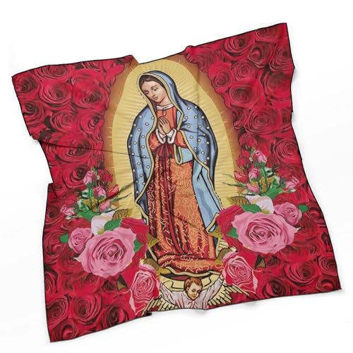 Our Lady of Guadalupe Hair Bandana Virgin Mary Silk Scarf Kerchief Square Scarf Wrap Neck Scarf for Women