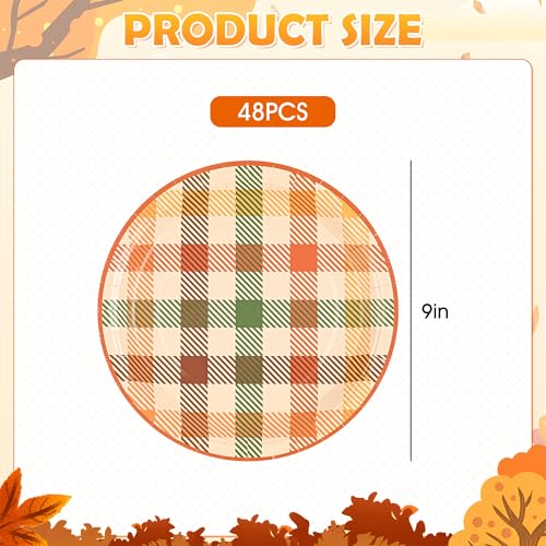 Image of 48Pcs Fall Plaid Paper Plates Autumn Colors Party Plates