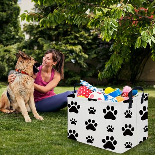 Image of Rectangular Dog Basket,Nursery Hamper,Collapsible canvas kids toy storage box,Kids room storage basket,Pet decor(Dog paw)