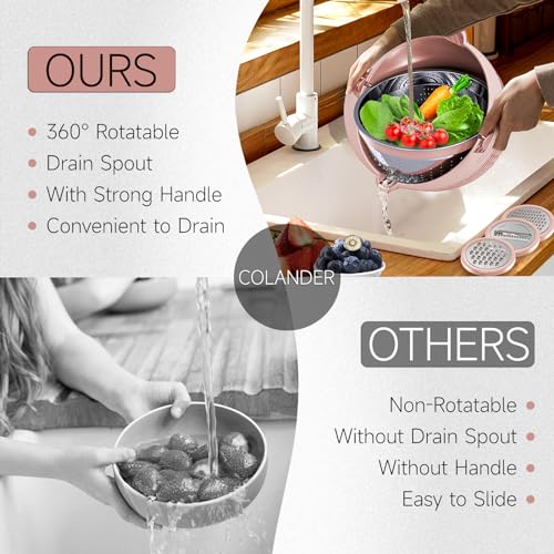 Juego de colador con cuenco para mezclar, colador de alimentos de cocina para pasta, arroz, frutas y verduras, ideal para preparación de ensaladas y artículos esenciales para el hogar