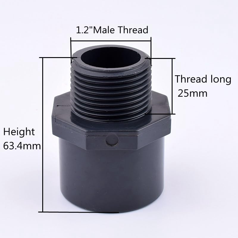 Conectores Rectos de UPVC for tuberías de riego de jardín (1/2/5 Piezas, Rosca Macho de 1/2" a 2") de 20 mm a 63 mm(1.2 InchXID40mm,2pcs)