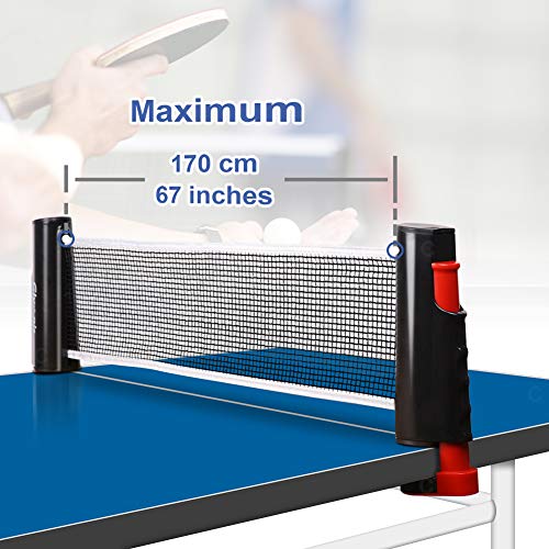 Glymnis Table Tennis Set Ping Pong Paddle Set with Retractable Net, 2 Rackets Paddles and 3 Balls, Carry Bag for Indoor Outdoor Play