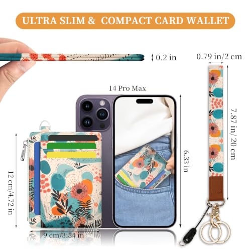 Image of Hancynir Boho Floral Small Wallet Women Credit Card Holder, Wristlet RFID