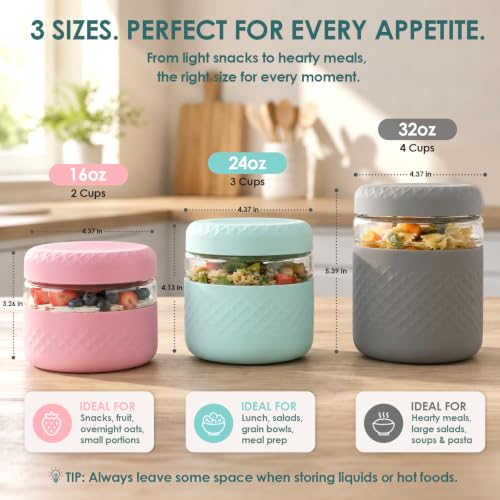 Image of 32 oz /4 Cup Glass Lunch Bowl Container with Lid, Leak & Spill Proof