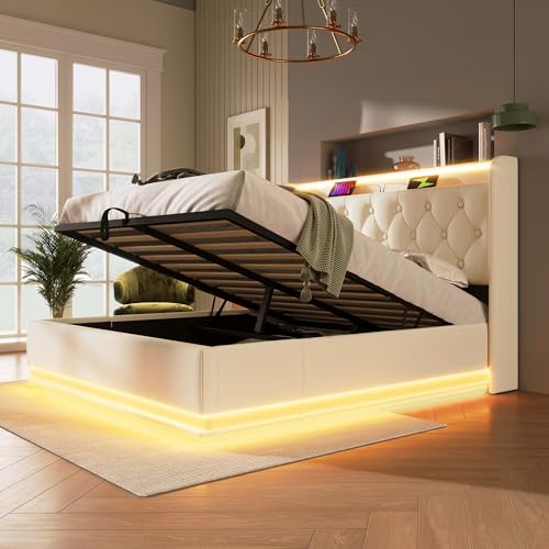Dolamaní Polsterbett Doppelbett 160x200 cmOhne Matratze, Bett mit Stauraum und Lattenrost, Funktionsbett Polstertes Kopfteil, PU-Material, Weiß