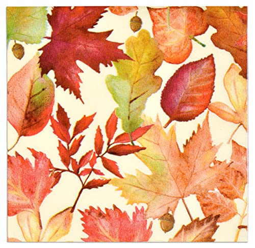 Gift Boutique FALL COCKTAIL 100 Fall Leaves Cocktail Beverage Napkins 3 Ply Disposable Paper Decorative Holiday Thanksgiving Dessert Dinner Hand Napkin Autumn Harvest Colored Maple Leaf Wedding Party Supplies Tableware Decor cover