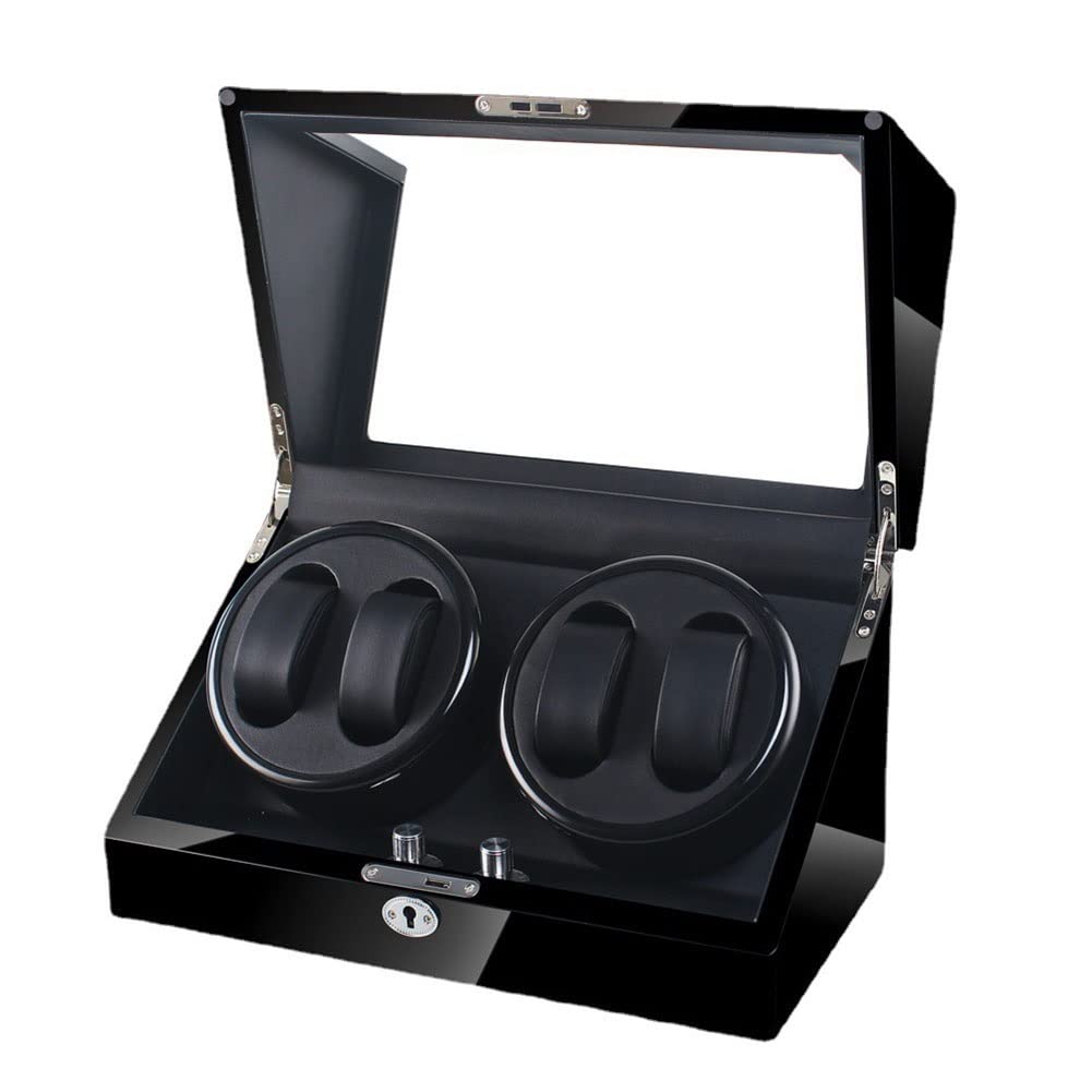 CGCSYZ Watch Winder Box Automatic Rotating 4 Watches Rotator Case Men Women Self Winding PU Leather Watches Shaker With Quiet Motor Mechanical Wrist Watch Turner 5 Modes Rotation LED Light (Svart)