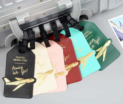 Premify 6 Pcs Luggage Tags with Full Back Privacy Cover |Travel Accessories Tags with Name ID Card|Travel Baggage Bag Tags| Suitcase tags | Leather Luggage Tags | Travel Gifts for Women/Men