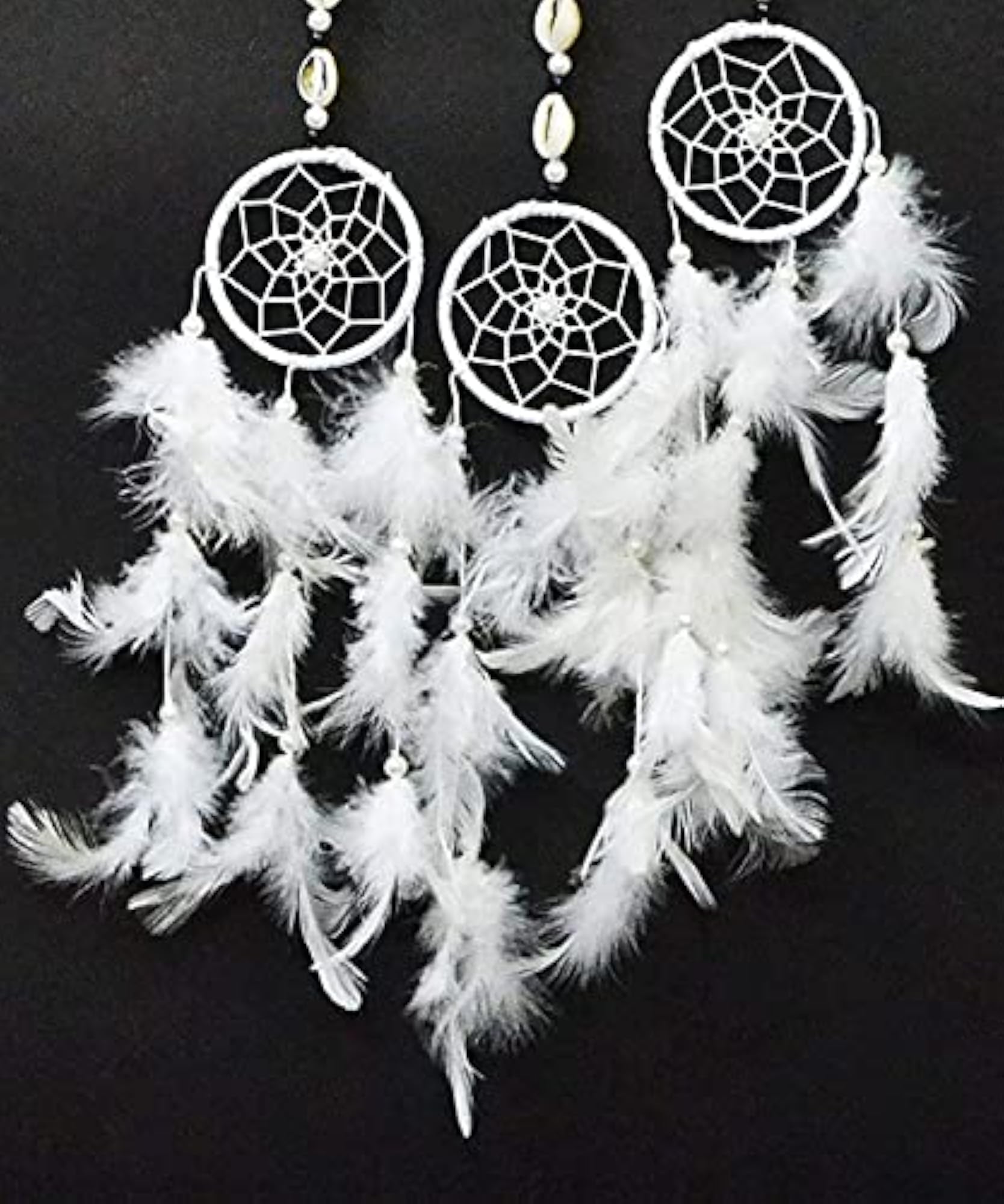 Moon and 3 Circles Natural Feather Dream Catcher Wall Hanging