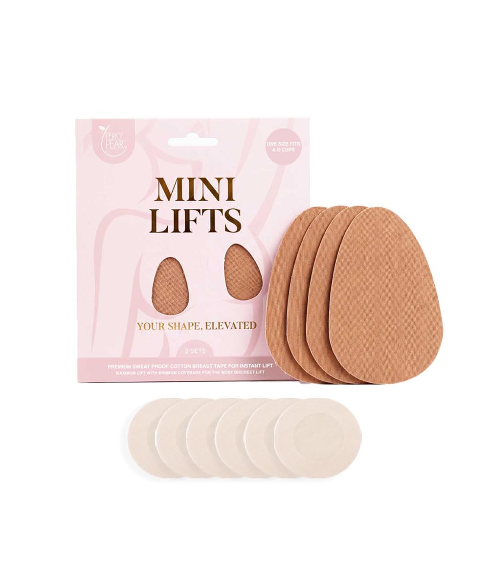 Perky Pear Mini Lift Boob Tape [A-C Cup] - 2 Pairs of Breast Lift Boob Tape & 3 Pairs Nipple Cover Protectors (Beige)
