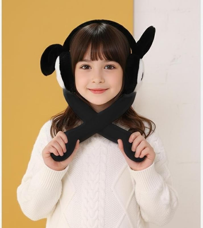 Kids Winter Earmuff Cute Cartoon Design Knit Fluffy Fleece Outdoor Soft & Warm Ear Warmer Protection From Cold Weather | Moving Bunny Ear Muff for Kids Boys and Girls